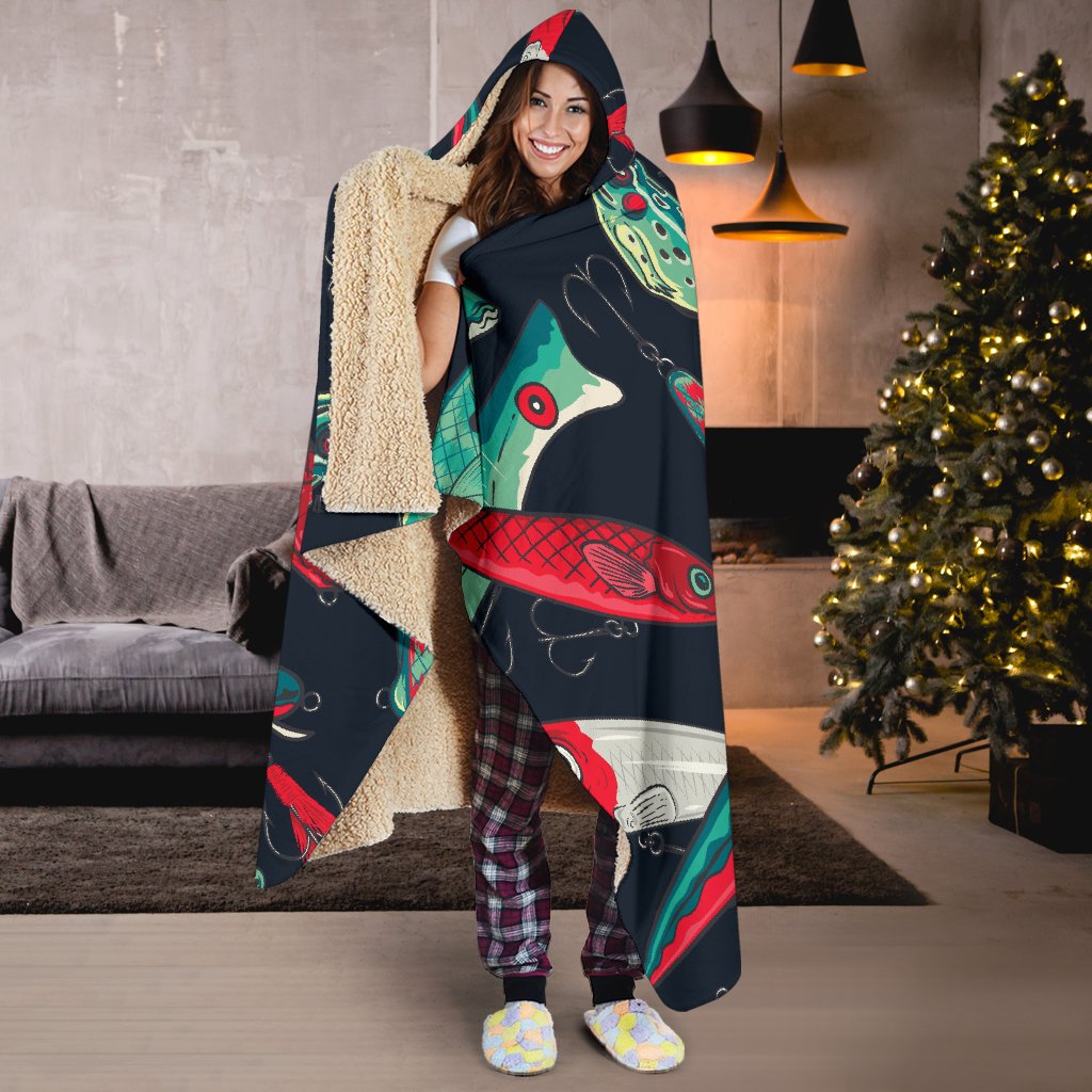 Fishing Bait Pattern Hooded Blanket-JORJUNE.COM