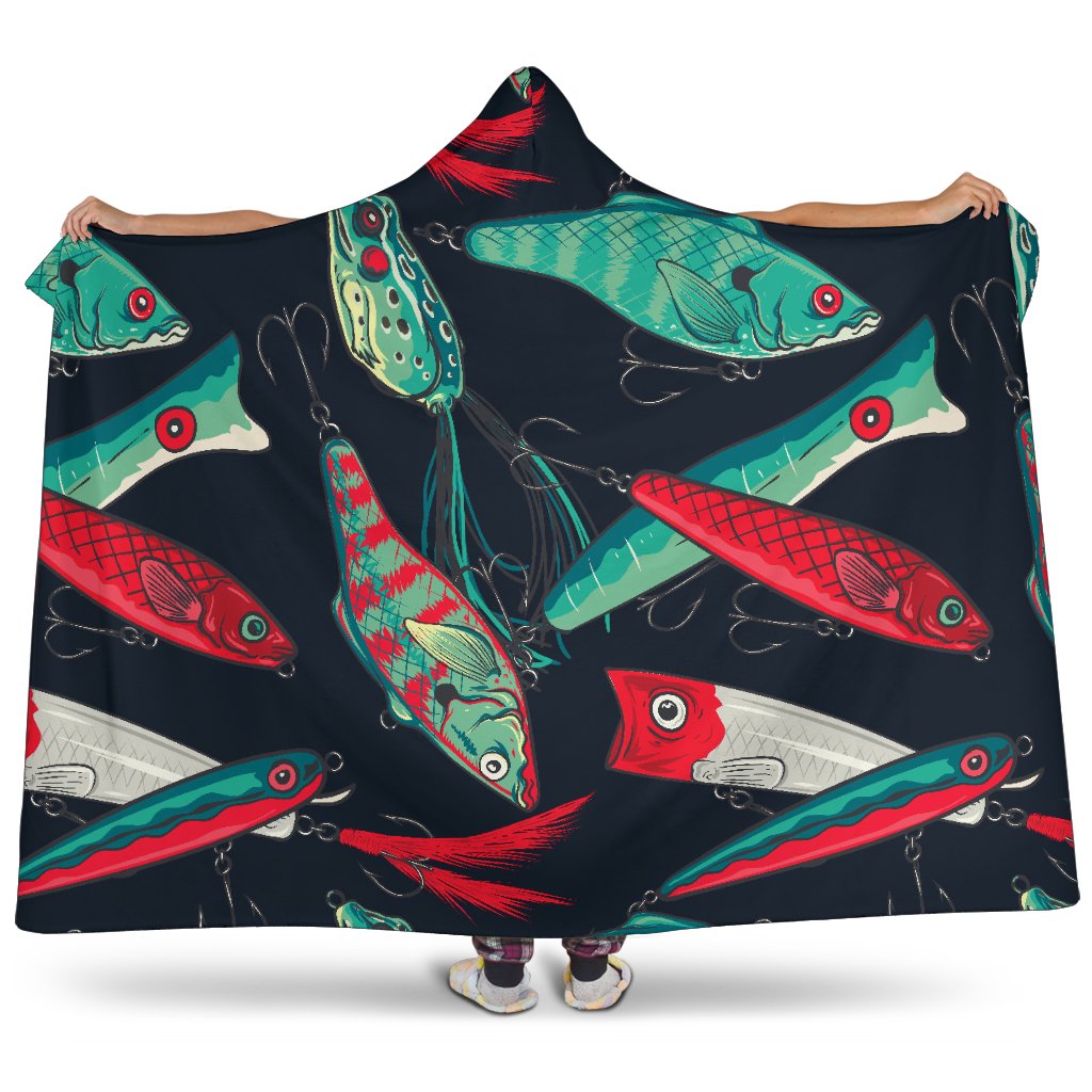 Fishing Bait Pattern Hooded Blanket-JORJUNE.COM