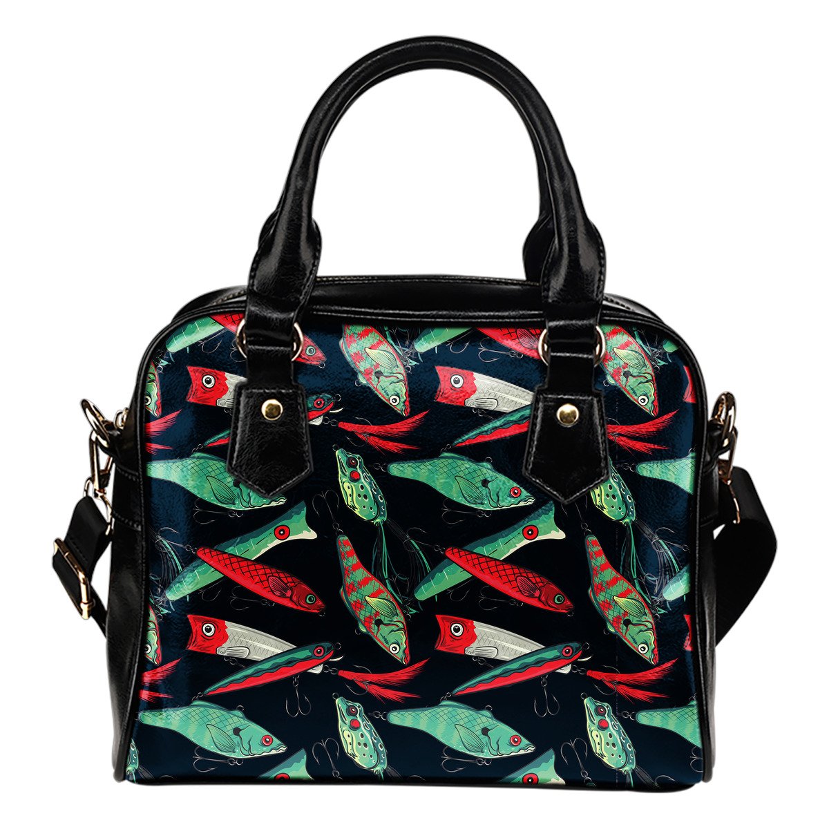 Fishing Bait Pattern Leather Shoulder Handbag