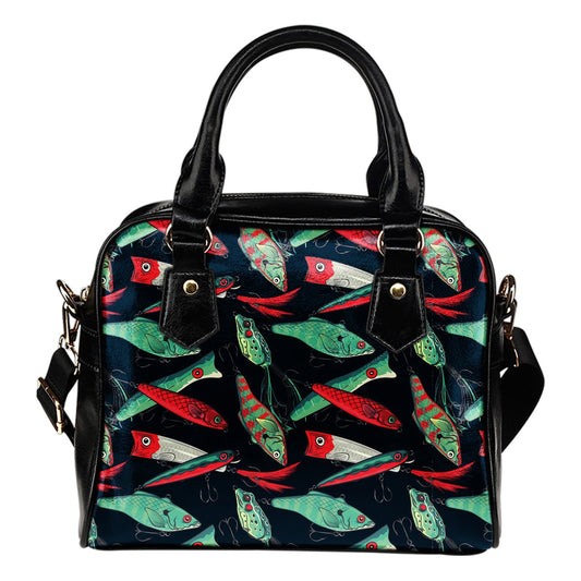 Fishing Bait Pattern Leather Shoulder Handbag