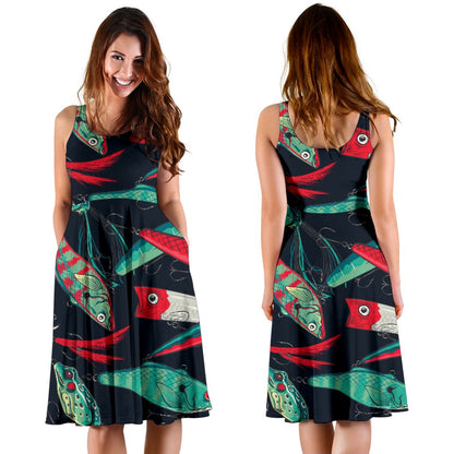 Fishing Bait Pattern Sleeveless Mini Dress