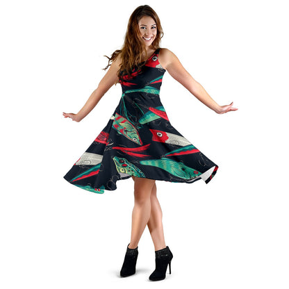 Fishing Bait Pattern Sleeveless Mini Dress