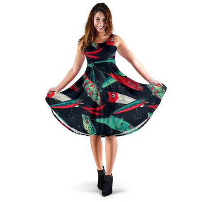 Fishing Bait Pattern Sleeveless Mini Dress