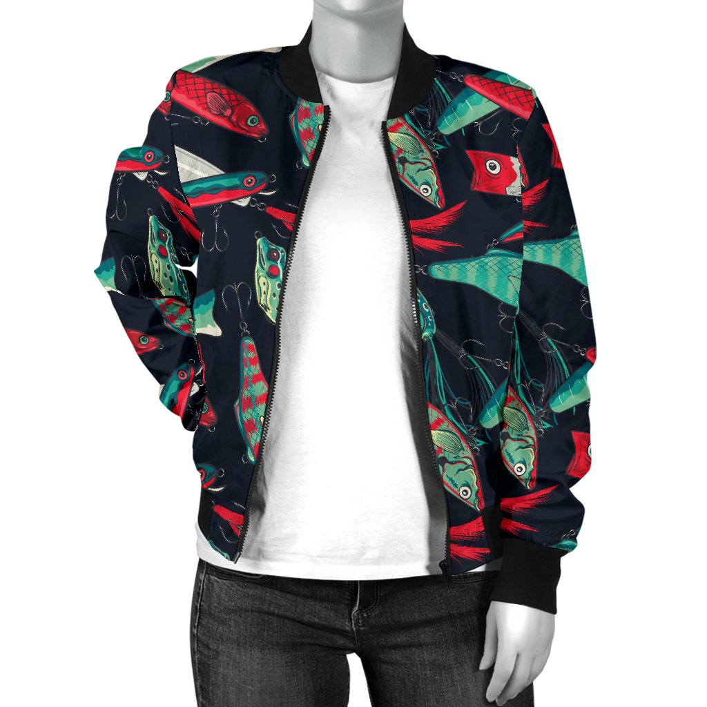 Fishing Bait Pattern Women Casual Bomber Jacket