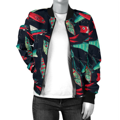 Fishing Bait Pattern Women Casual Bomber Jacket