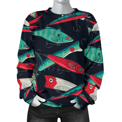 Fishing Bait Pattern Women Crewneck Sweatshirt