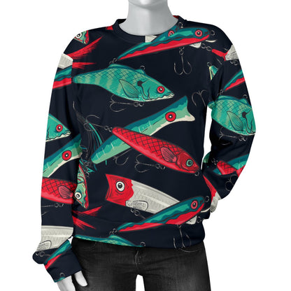Fishing Bait Pattern Women Crewneck Sweatshirt