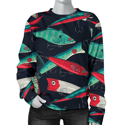 Fishing Bait Pattern Women Crewneck Sweatshirt