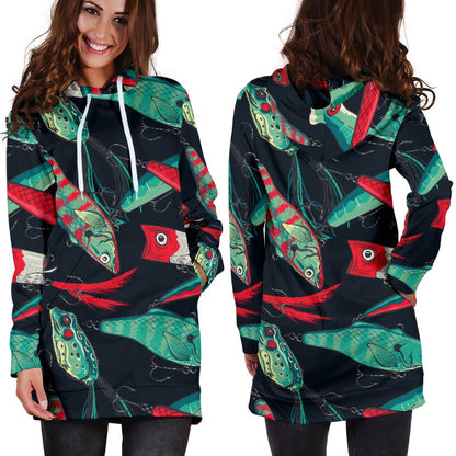 Fishing Bait Pattern Women Hoodie Dress