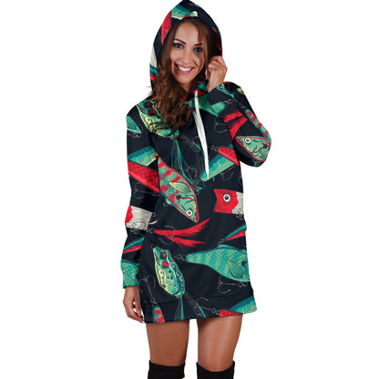 Fishing Bait Pattern Women Hoodie Dress