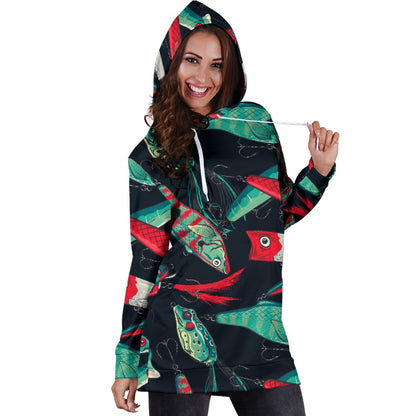 Fishing Bait Pattern Women Hoodie Dress