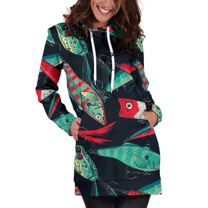 Fishing Bait Pattern Women Hoodie Dress