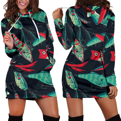 Fishing Bait Pattern Women Hoodie Dress