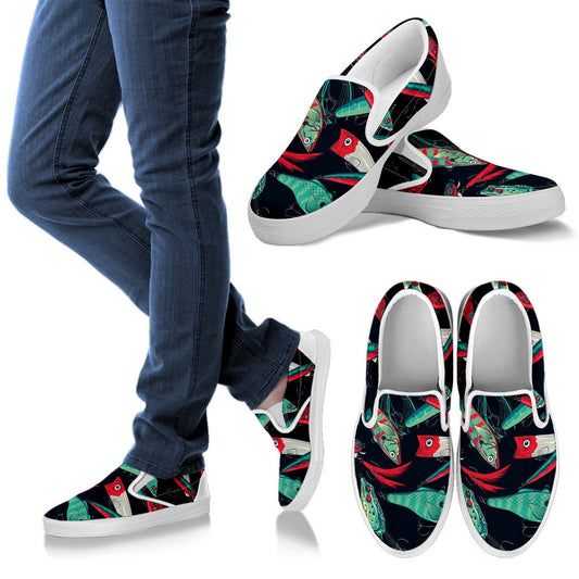 Fishing Bait Pattern Women Slip On Shoes