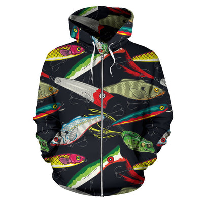 Fishing Bait Print All Over Zip Up Hoodie