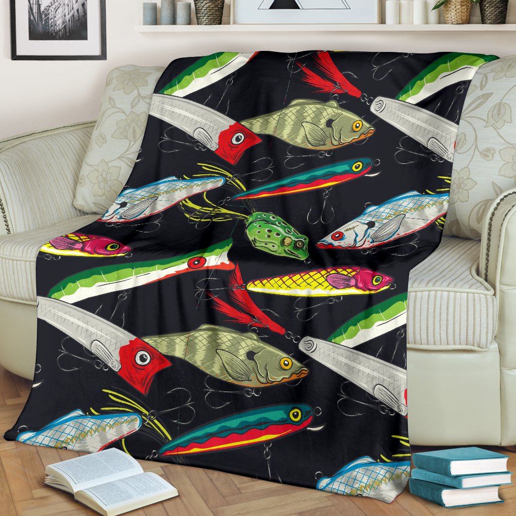 Fishing Bait Print Fleece Blanket