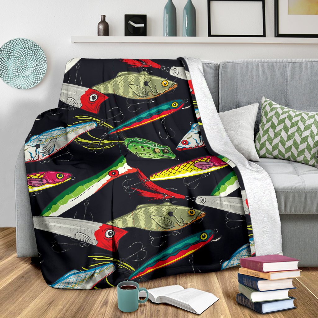 Fishing Bait Print Fleece Blanket