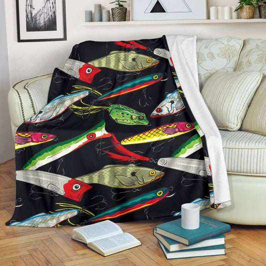 Fishing Bait Print Fleece Blanket