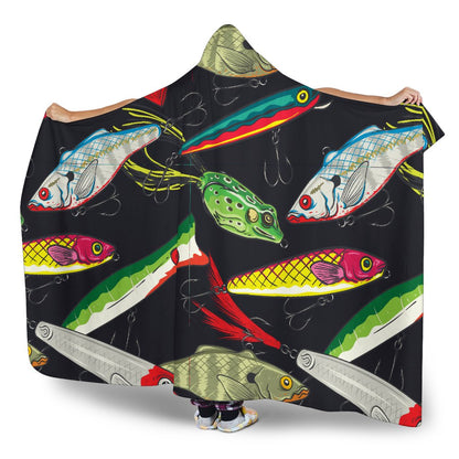 Fishing Bait Print Hooded Blanket-JORJUNE.COM