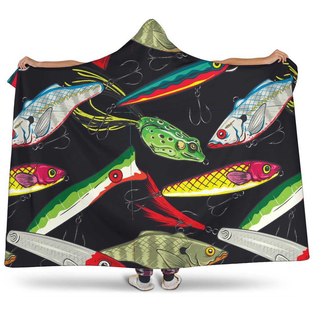 Fishing Bait Print Hooded Blanket-JORJUNE.COM