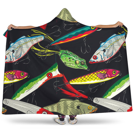 Fishing Bait Print Hooded Blanket-JORJUNE.COM