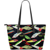 Fishing Bait Print Large Leather Tote Bag