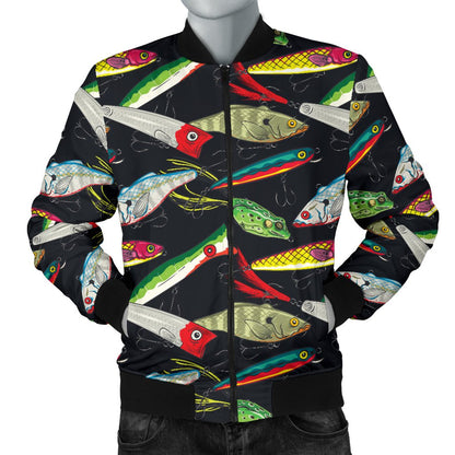 Fishing Bait Print Men Casual Bomber Jacket