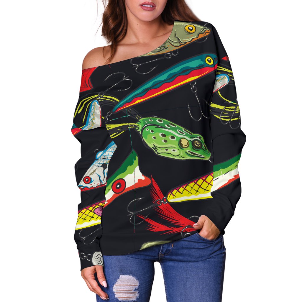 Fishing Bait Print Off Shoulder Sweatshirt
