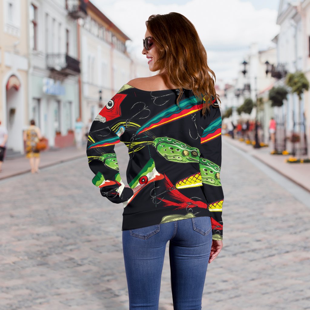 Fishing Bait Print Off Shoulder Sweatshirt