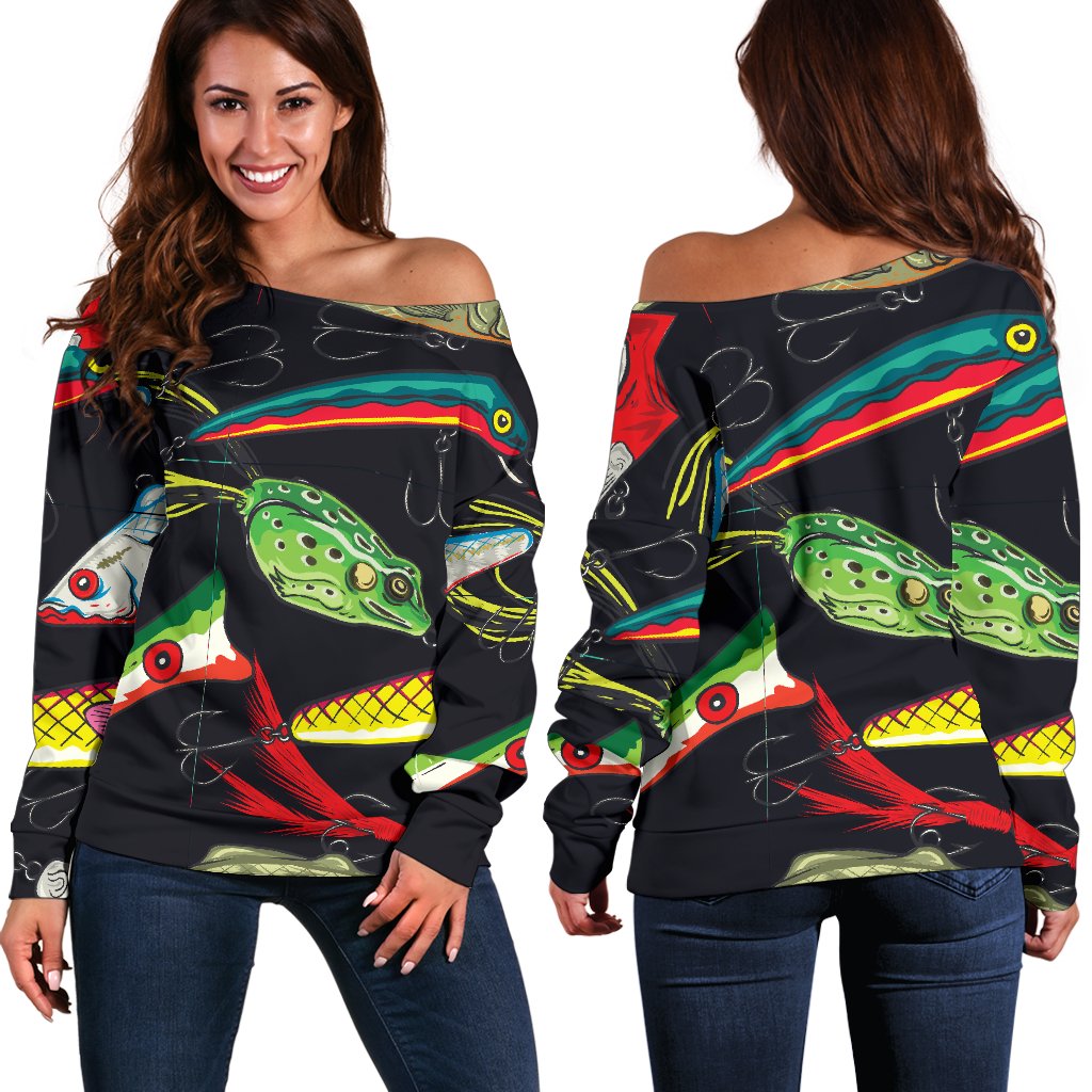 Fishing Bait Print Off Shoulder Sweatshirt