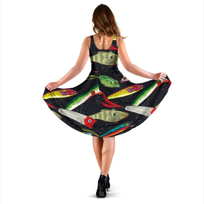 Fishing Bait Print Sleeveless Mini Dress