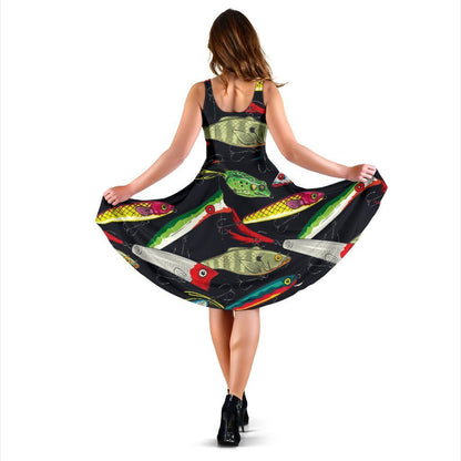 Fishing Bait Print Sleeveless Mini Dress