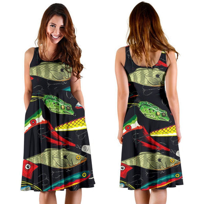 Fishing Bait Print Sleeveless Mini Dress