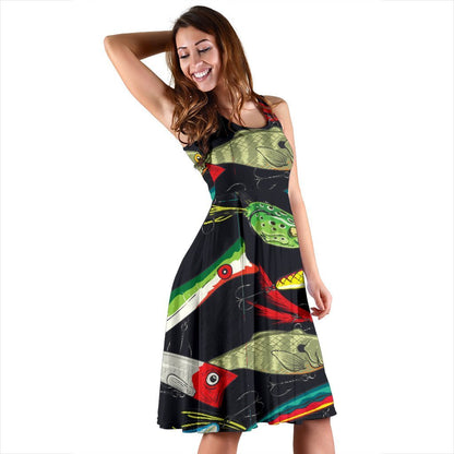 Fishing Bait Print Sleeveless Mini Dress