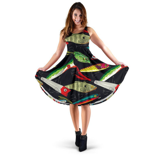 Fishing Bait Print Sleeveless Mini Dress