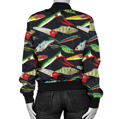 Fishing Bait Print Women Casual Bomber Jacket