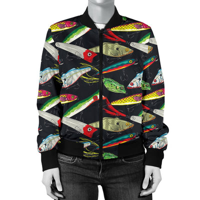 Fishing Bait Print Women Casual Bomber Jacket