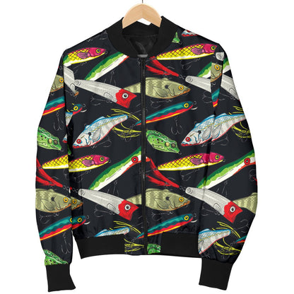 Fishing Bait Print Women Casual Bomber Jacket