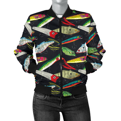 Fishing Bait Print Women Casual Bomber Jacket