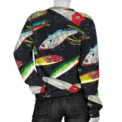 Fishing Bait Print Women Crewneck Sweatshirt