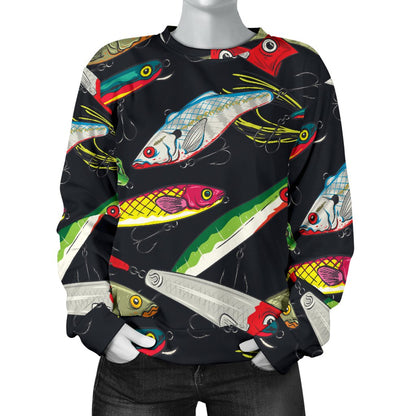Fishing Bait Print Women Crewneck Sweatshirt