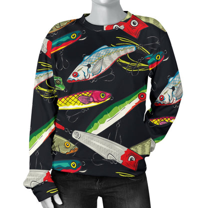 Fishing Bait Print Women Crewneck Sweatshirt