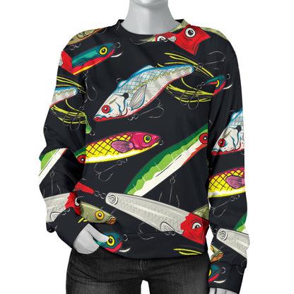 Fishing Bait Print Women Crewneck Sweatshirt