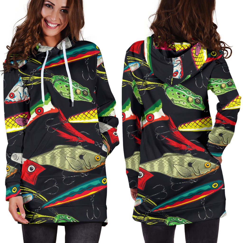 Fishing Bait Print Women Hoodie Dress