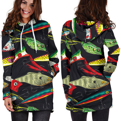 Fishing Bait Print Women Hoodie Dress