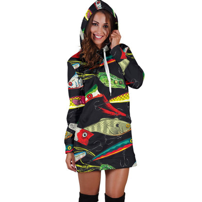 Fishing Bait Print Women Hoodie Dress
