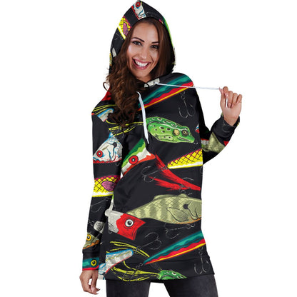 Fishing Bait Print Women Hoodie Dress