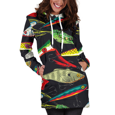 Fishing Bait Print Women Hoodie Dress