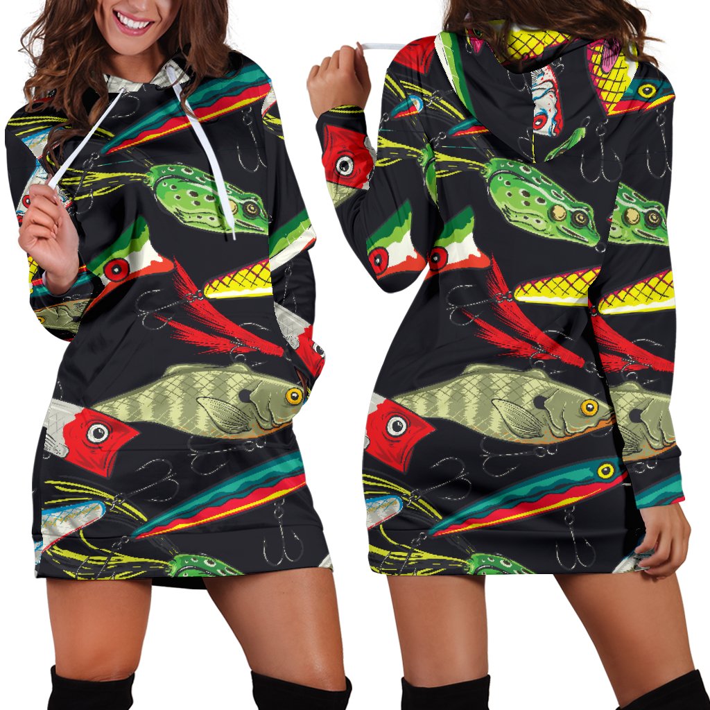 Fishing Bait Print Women Hoodie Dress