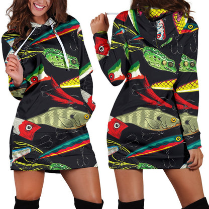 Fishing Bait Print Women Hoodie Dress
